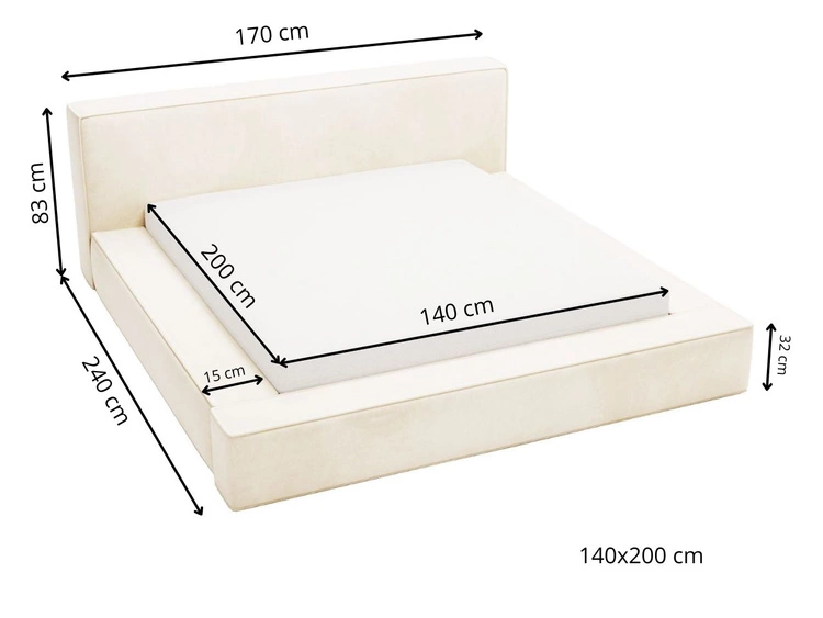 Polsterbett mit Bettkasten und Lattenrost 140x200 Mali Beige