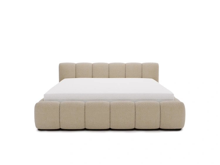 Polsterbett mit Bettkasten und Lattenrost 140x200 Cloud Low Bouclé-Stoff Dunkelbeige