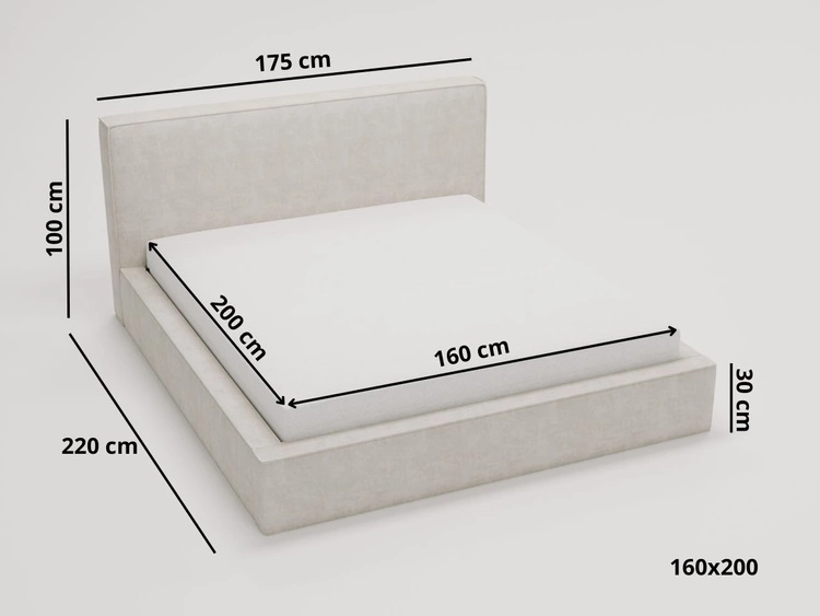 Polsterbett mit Bettkasten und Lattenrost 160x200 Monaco Hellgrau