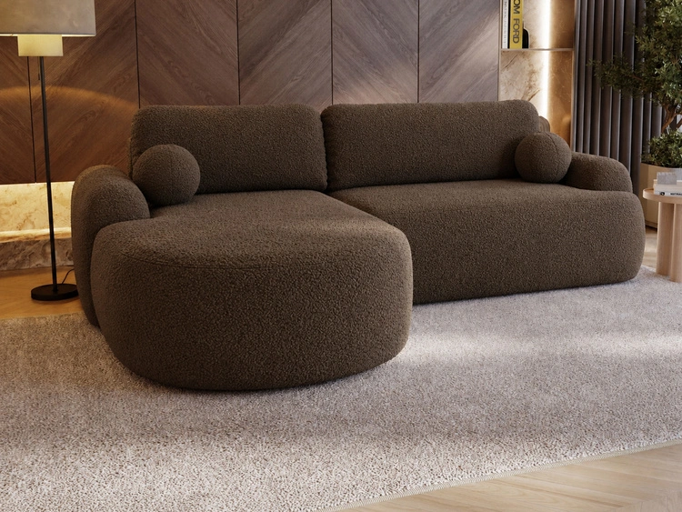 Ecksofa L-Form Links mit Schlaffunktion und Bettkasten Aurio Braun