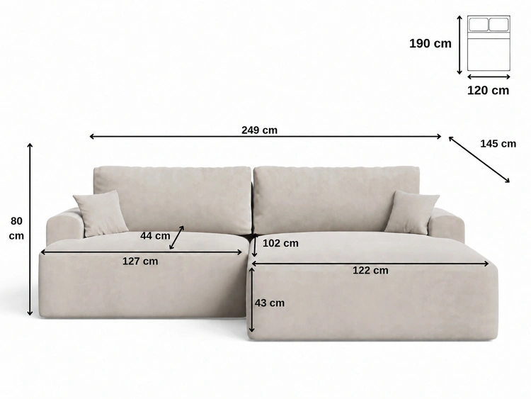 Ecksofa L-Form mit Schlaffunktion und Bettkasten Serene Links Dunkelgrau