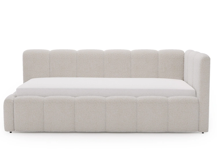 Jugendbett Einzelbett mit Bettkasten und Lattenrost 90x200 Cloud One Beige Bouclé-Stoff