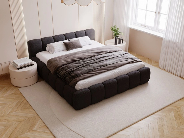 Polsterbett ohne Bettkasten mit Lattenrost 120x200 Cloud Low aus Bouclé-Stoff Schwarz
