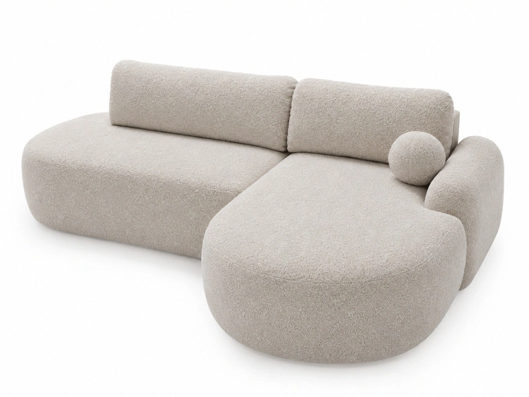Ecksofa L-Form Rechts mit Schlaffunktion und Bettkasten Aurio O Creme