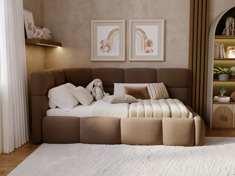 Gepolstertes Jugend-Einzelbett mit Bettkasten und Holzrost 90x200 Modo One Rechts Braun
