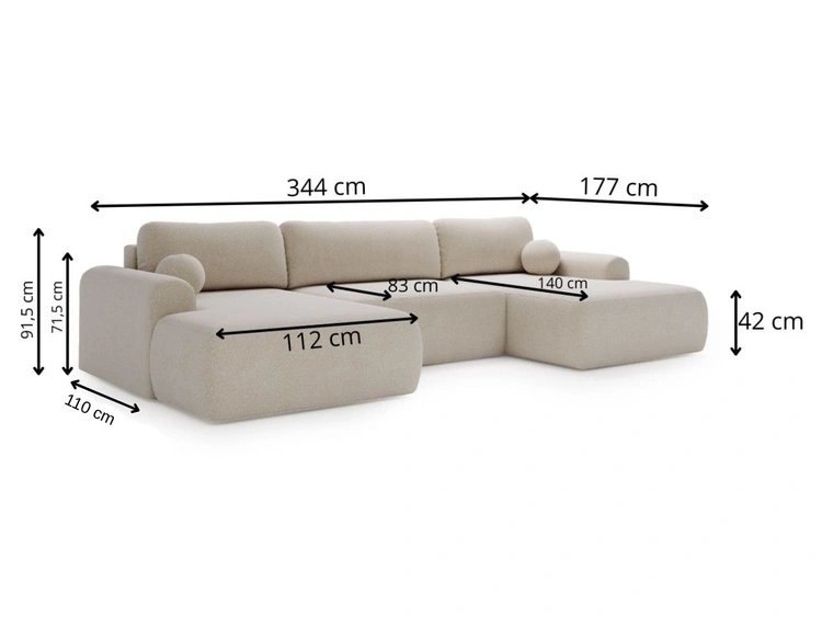 Wohnlandschaft mit Schlaffunktion und Bettkasten Savana Dunkelbeige