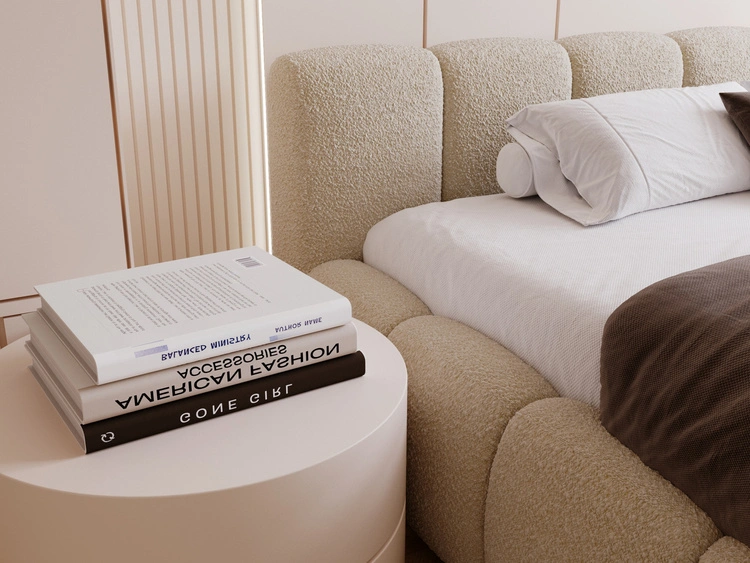 Polsterbett ohne Bettkasten mit Lattenrost 140x200 Cloud Low aus Bouclé-Stoff Dunkelbeige