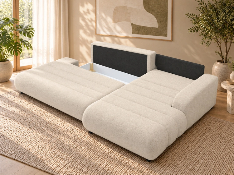 Ecksofa L-Form mit Schlaffunktion und Bettkasten Lisso Rechts Beige