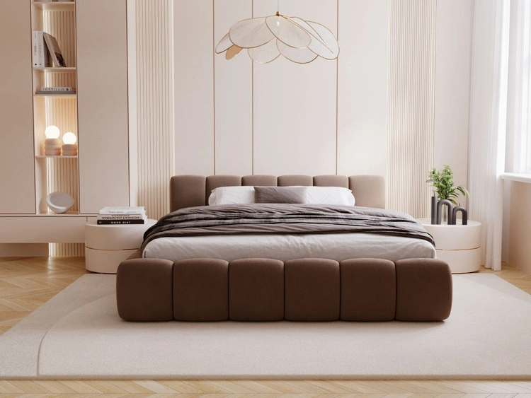 Polsterbett ohne Bettkasten mit Lattenrost 140x200 Cloud Low aus Samtstoff Braun