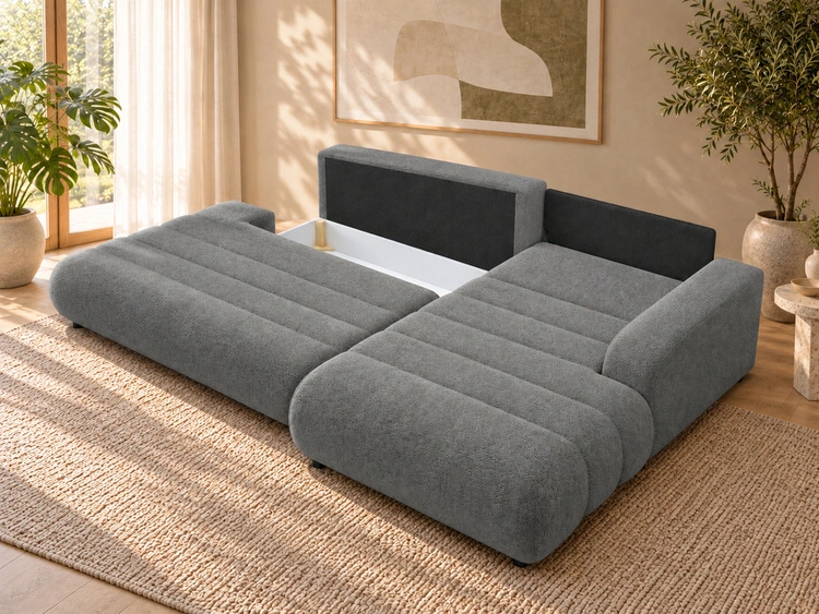 Ecksofa L-Form mit Schlaffunktion und Bettkasten Lisso Rechts Grau