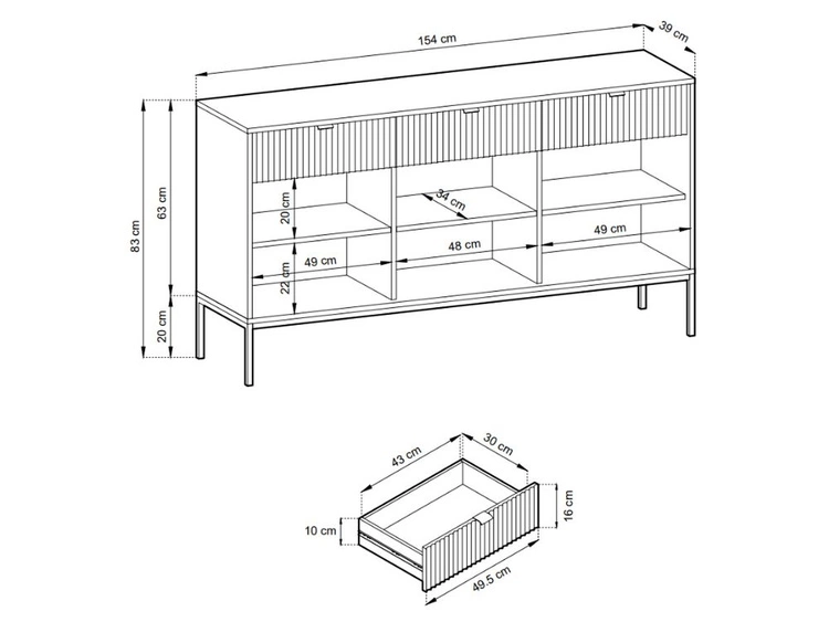Kommode mit Türen und Schubladen Amber Weiß, Schwarz Frame