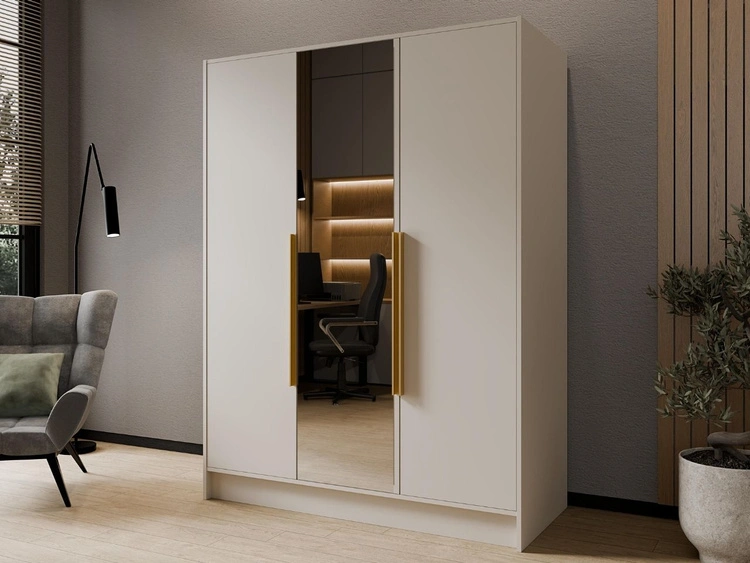Kleiderschrank mit Spiegel 150 cm Lucca Kaschmir mit goldenen Griffen