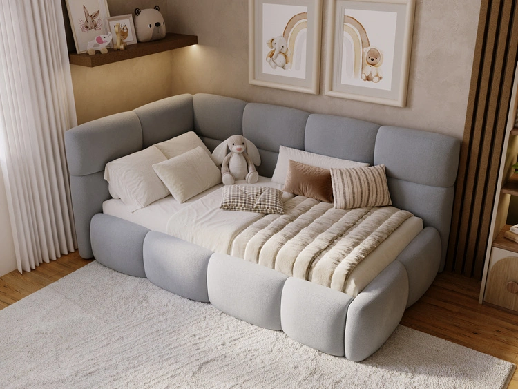 Gepolstertes Jugend-Einzelbett mit Bettkasten und Holzrost 90x200 Modo One Rechts Grau
