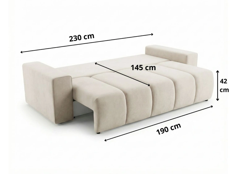 Schlafsofa mit Bettfunktion und Bettkasten Miro Creme