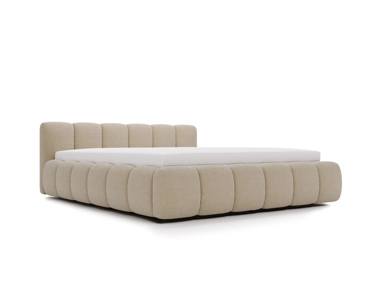 Polsterbett mit Bettkasten und Lattenrost 140x200 Cloud Low Bouclé-Stoff Dunkelbeige