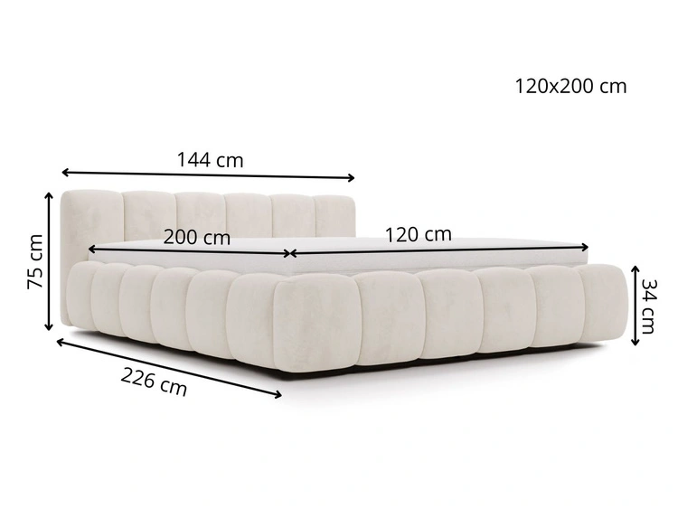 Polsterbett ohne Bettkasten mit Lattenrost 120x200 Cloud Low aus Samtstoff Beige