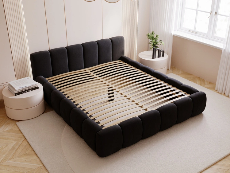 Polsterbett ohne Bettkasten mit Lattenrost 180x200 Cloud Low aus Samtstoff Schwarz