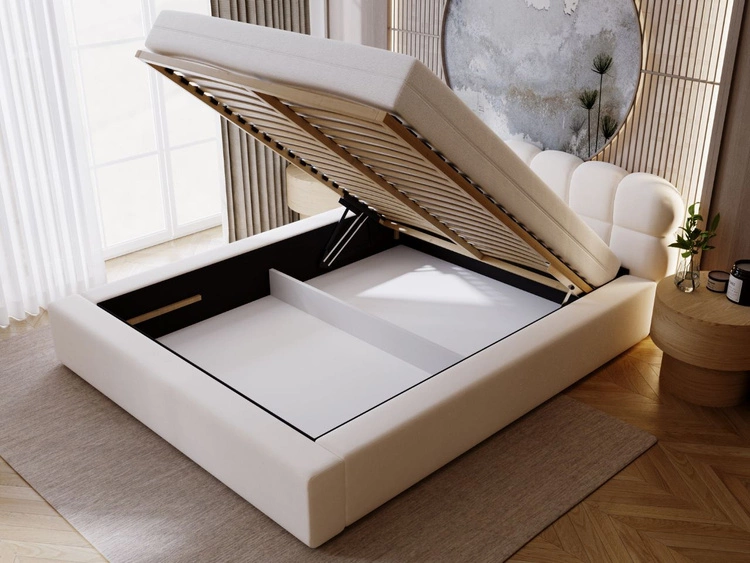 Polsterbett mit Bettkasten und Lattenrost 140x200 Plaza Creme