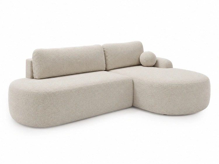Ecksofa L-Form Rechts mit Schlaffunktion und Bettkasten Aurio O Creme
