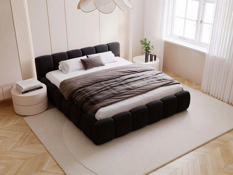 Polsterbett ohne Bettkasten mit Lattenrost 200x200 Cloud Low aus Samtstoff Schwarz
