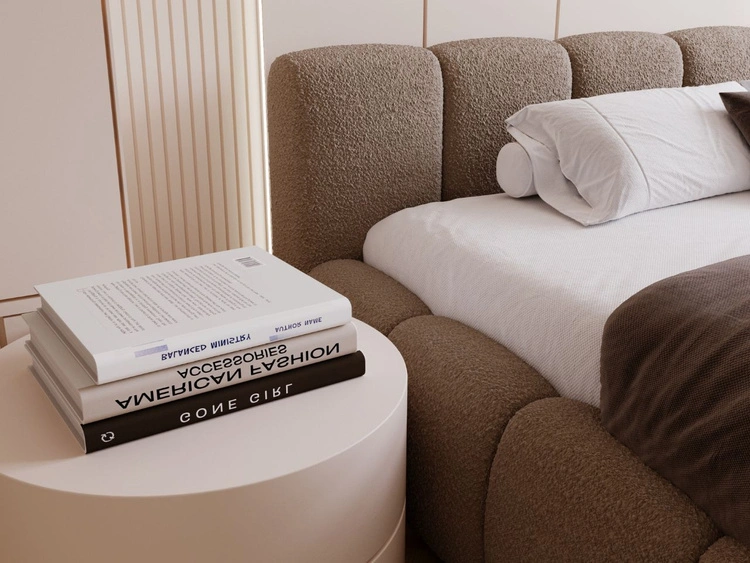 Polsterbett ohne Bettkasten mit Lattenrost 200x200 Cloud Low aus Bouclé-Stoff Braun