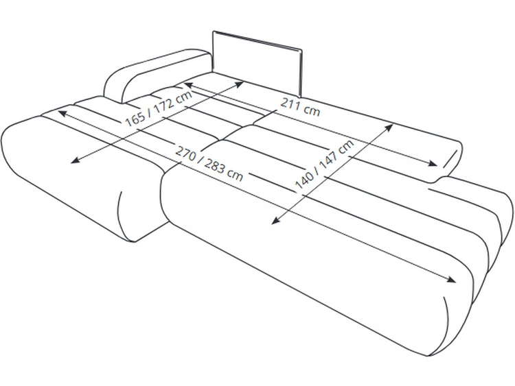 Ecksofa L-Form mit Schlaffunktion und Bettkasten Lisso Links Grau