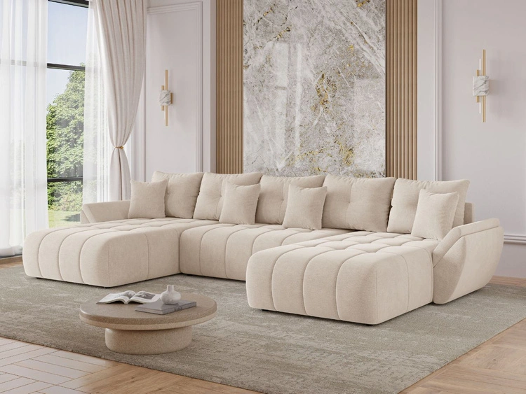 Wohnlandschaft mit Schlaffunktion und Bettkasten Decor U Beige