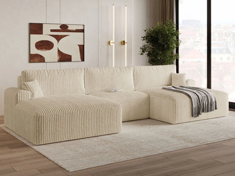 Wohnlandschaft mit Schlaffunktion und Bettkasten Serene Beige