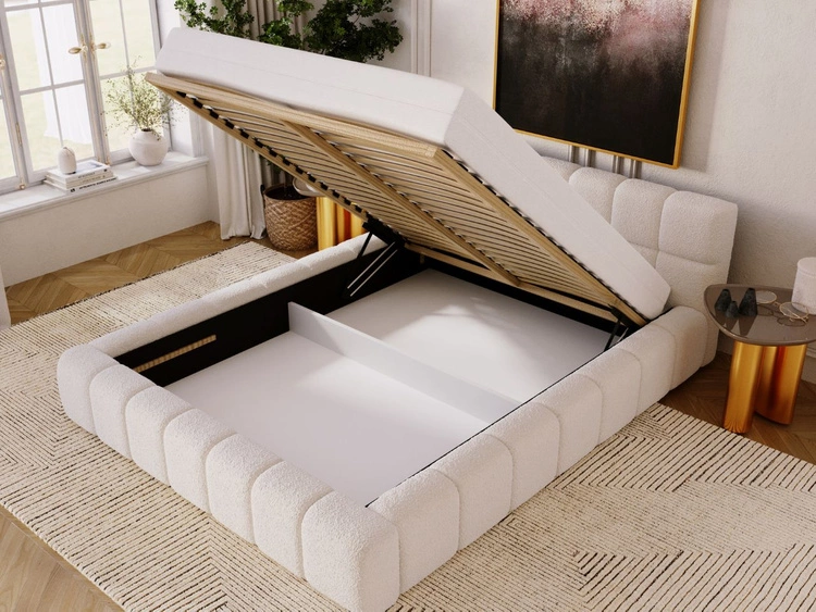 Polsterbett mit Bettkasten und Lattenrost 160x200 Alicante Boucle Beige