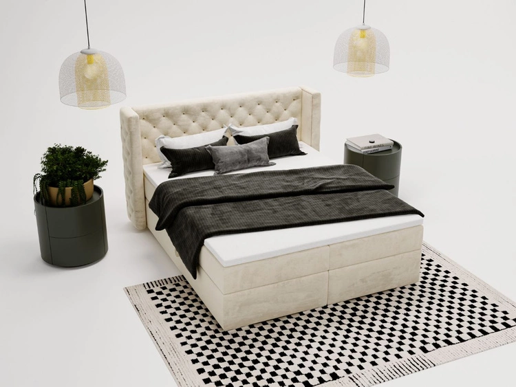 Boxspringbett mit Bettkasten 120x200 Lion Creme