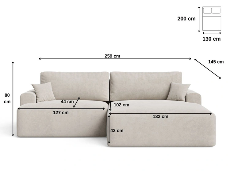 Ecksofa L-Form mit Schlaffunktion und Bettkasten Serene Links Dunkelgrau