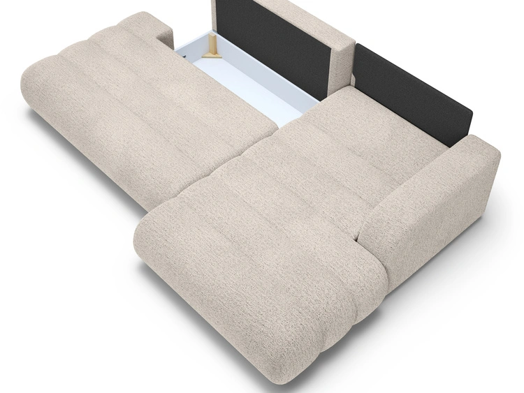 Ecksofa L-Form mit Schlaffunktion und Bettkasten Lisso Rechts Cremefarben