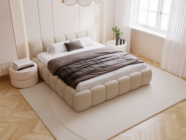 Polsterbett ohne Bettkasten mit Lattenrost 140x200 Cloud Low aus Bouclé-Stoff Dunkelbeige