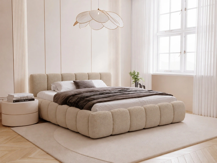 Polsterbett ohne Bettkasten mit Lattenrost 200x200 Cloud Low aus Bouclé-Stoff Dunkelbeige