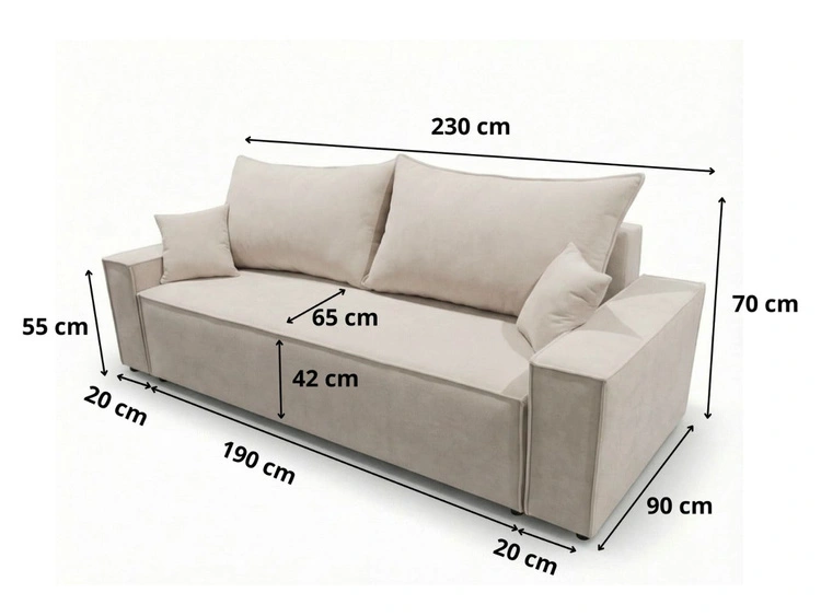 Schlafsofa mit Bettfunktion und Bettkasten Sivra Creme
