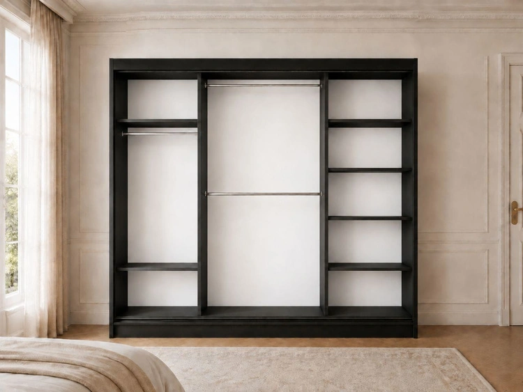 Schiebetürenschrank 250 cm mit Spiegel und LED-Beleuchtung Luzio Schwarz
