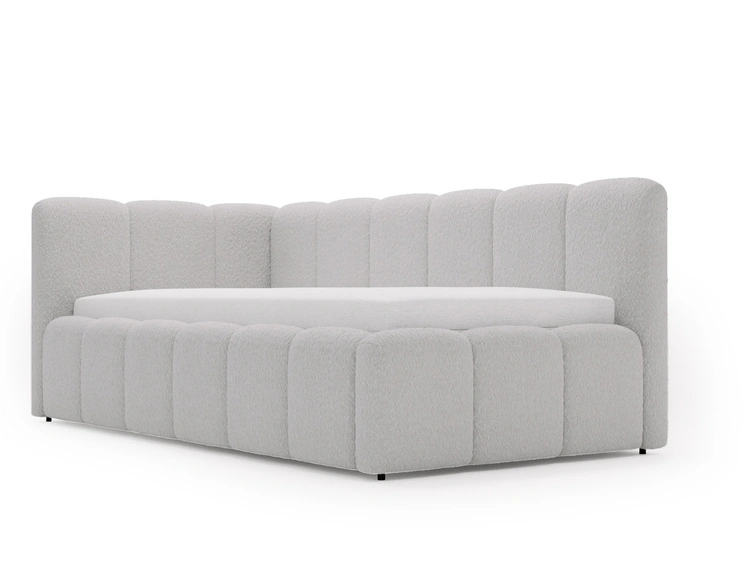 Jugendbett Einzelbett mit Bettkasten und Lattenrost 90x200 Cloud One Grau Bouclé-Stoff