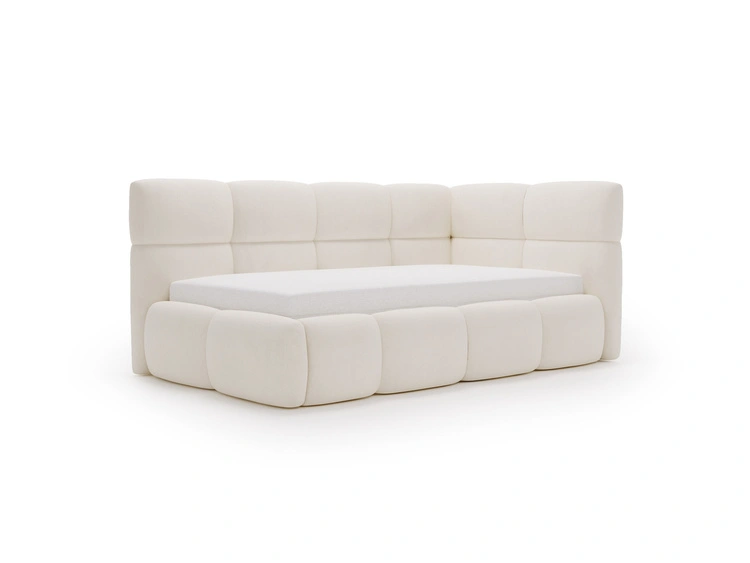 Gepolstertes Jugend-Einzelbett mit Bettkasten und Lattenrost 90x200 Modo One Links Beige