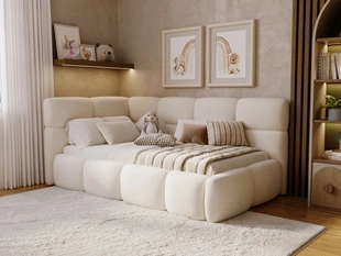 Gepolstertes Jugend-Einzelbett mit Bettkasten und Holzrost 90x200 Modo One Rechts Beige