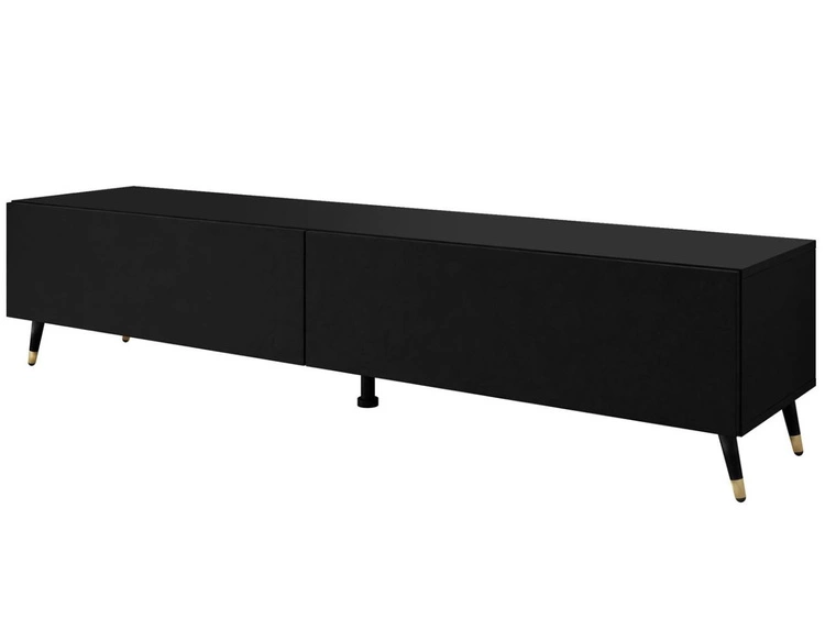 TV-Lowboard mit Türen auf schwarz-goldenen Beinen 175 cm Sorelle Schwarz Matt