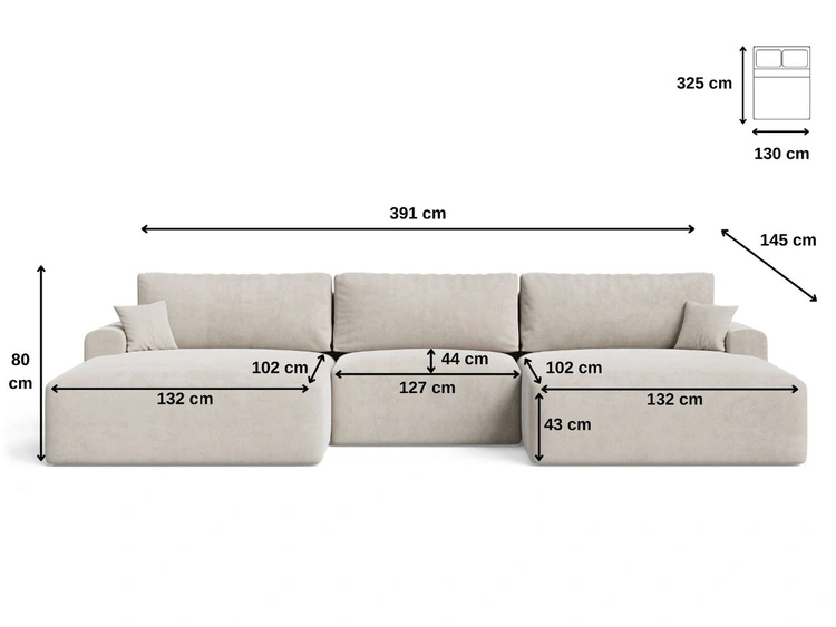Wohnlandschaft mit Schlaffunktion und Bettkasten Serene Beige