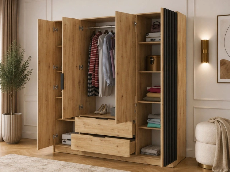 Kleiderschrank 206 cm Macron Artisan Eiche, Schwarz