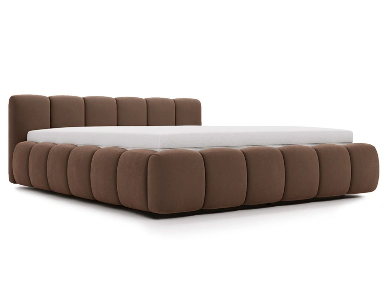 Polsterbett ohne Bettkasten mit Lattenrost 140x200 Cloud Low aus Samtstoff Braun