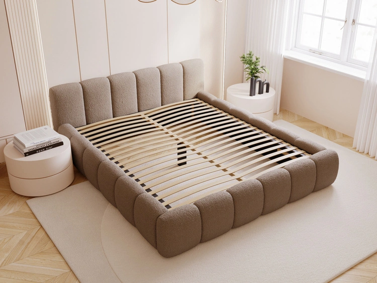Polsterbett ohne Bettkasten mit Lattenrost 120x200 Cloud Low aus Bouclé-Stoff Braun