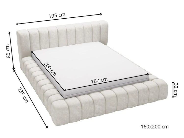 Polsterbett mit Bettkasten und Lattenrost 160x200 Italia Beige