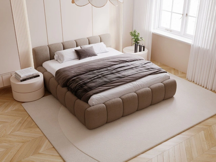 Polsterbett ohne Bettkasten mit Lattenrost 160x200 Cloud Low aus Bouclé-Stoff Braun