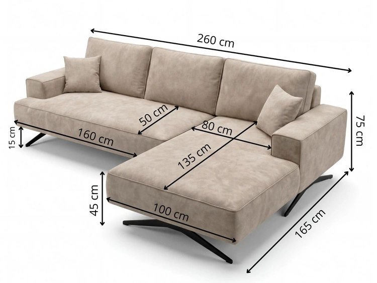 Ecksofa L-Form auf Metallbeinen Leto Rechts Grün