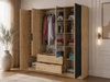 Kleiderschrank mit Spiegel 206 cm Macron Artisan Eiche, Schwarz