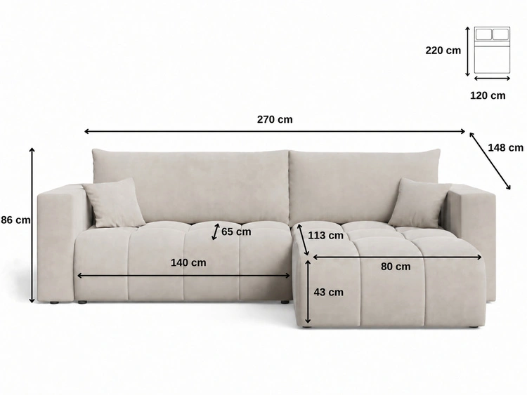Ecksofa L-Form mit Schlaffunktion und Bettkasten Neva Beige