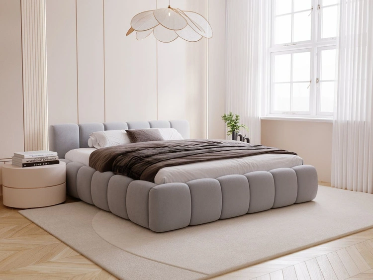 Polsterbett ohne Bettkasten mit Lattenrost 120x200 Cloud Low aus Samtstoff Grau